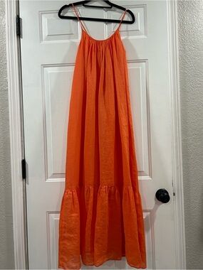Missing You Already Bright Orange linen/Cotton Blend Maxi Dress